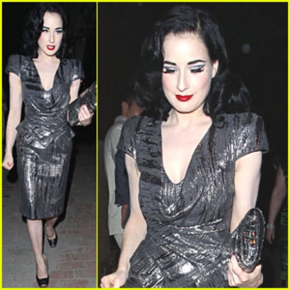 Alexander McQueen Metallic Charcoal Gray Draped Peplum Dress - Picture 3 of 8